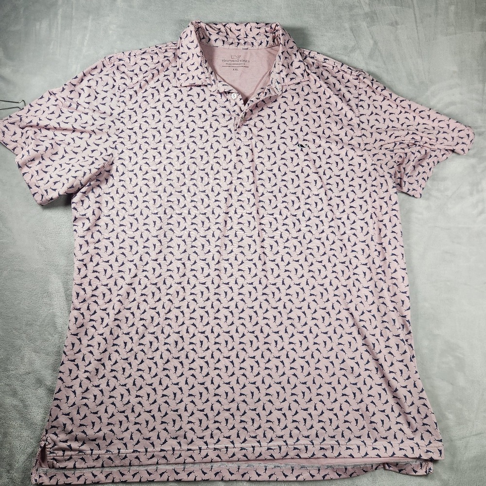 Vineyard Vines Polo Shirt Mens 2XL Red White Blue Performance Marlin Golf Preppy